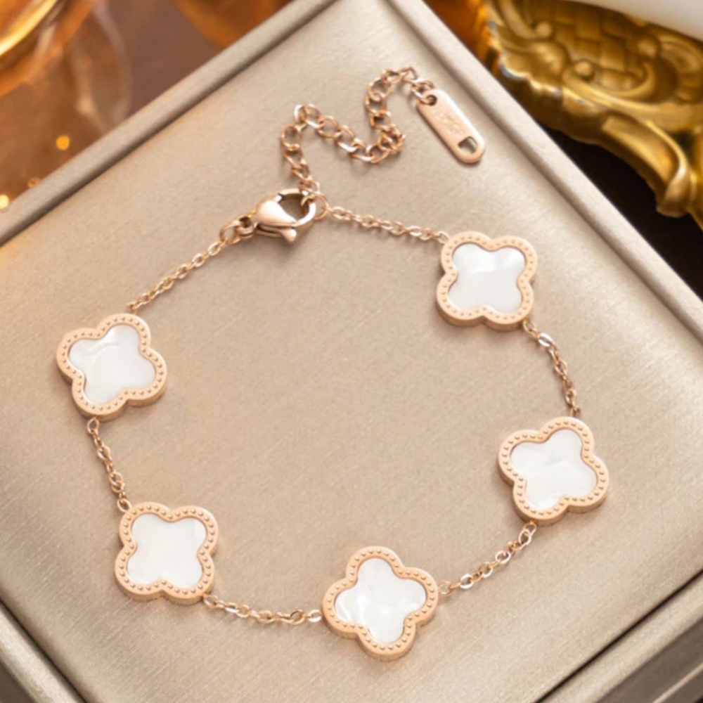 18k White Alhambra Clover Gold Plated Titanium Steel Bracelet